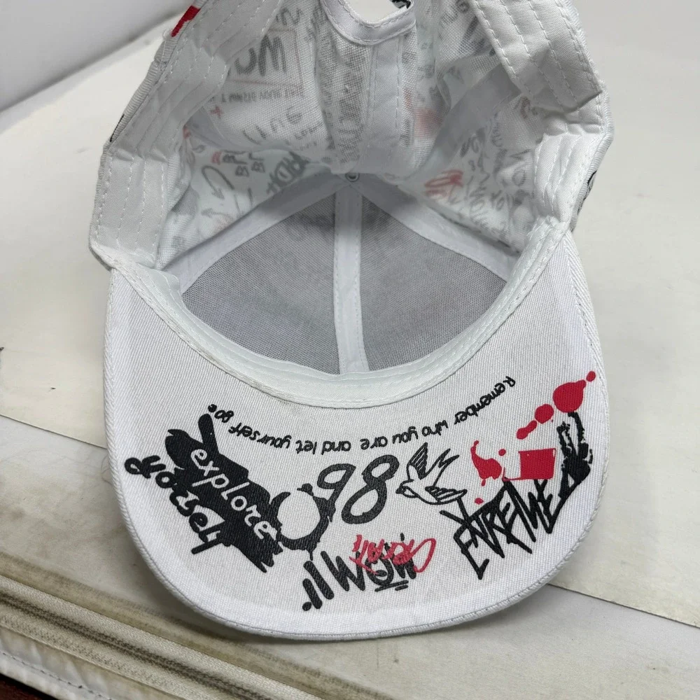 White Graffiti Print Baseball Cap Streetwear Adjustable Graphic Hat All Over
